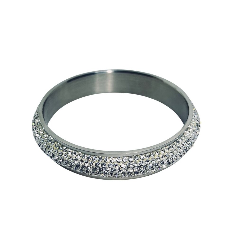 Stainless Steel Clear Rhinestone Statement Bangle Bracelet Signed GM (6212) - Picture 3 of 5